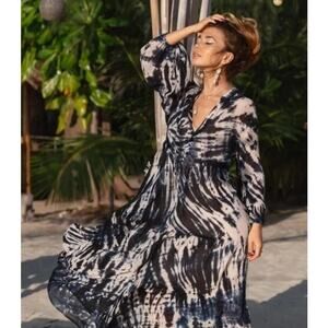 Young Fabulous & Broke Sheer Tallia Tie Dye‎ Oversized Maxi Dress Small